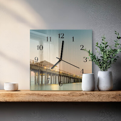 Vierkante glazen wandklok Houten loopbrug