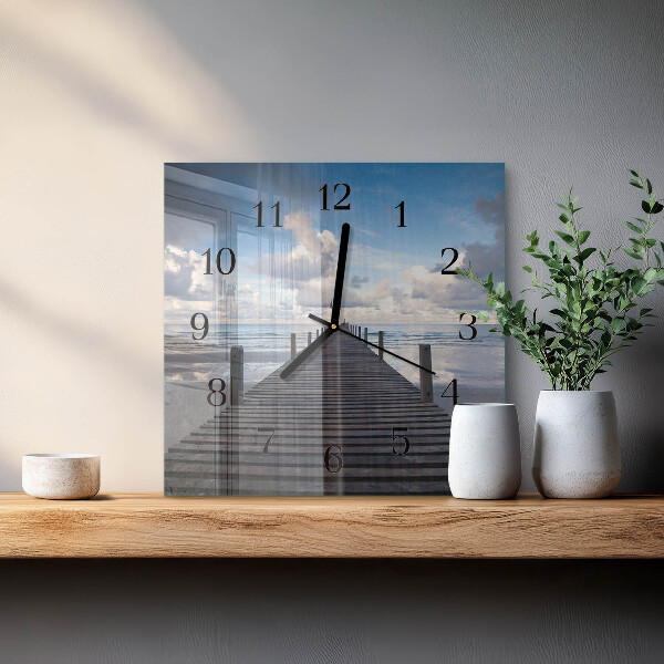 Vierkante glazen wandklok Brug