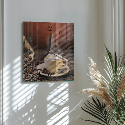 Vierkante glazen wandklok Koffie