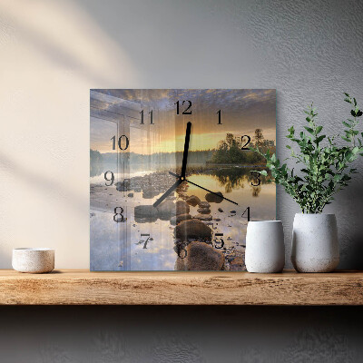 Vierkante glazen wandklok Natura-meer