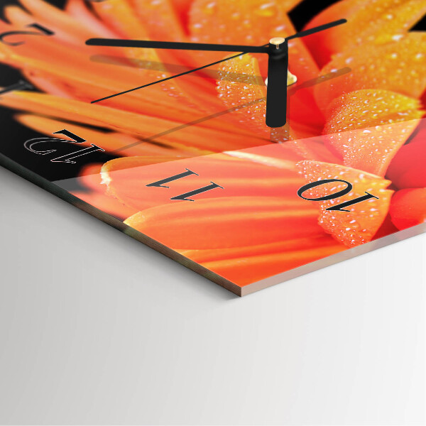 Vierkante glazen wandklok Gerbera