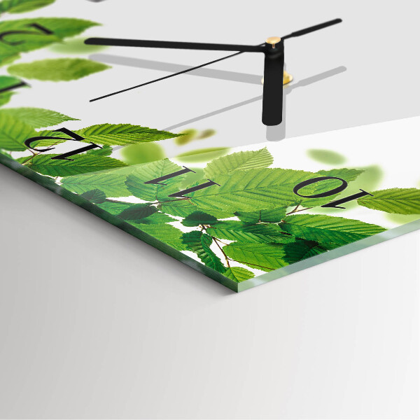Vierkante glazen wandklok Bladeren