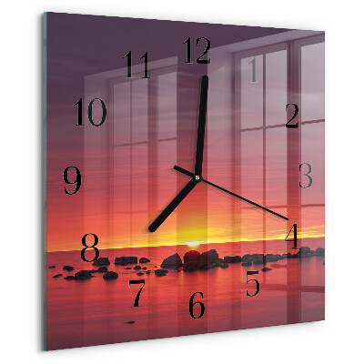 Vierkante glazen wandklok Zonsondergang