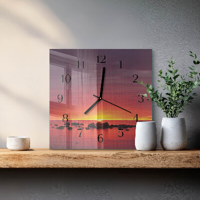 Vierkante glazen wandklok Zonsondergang
