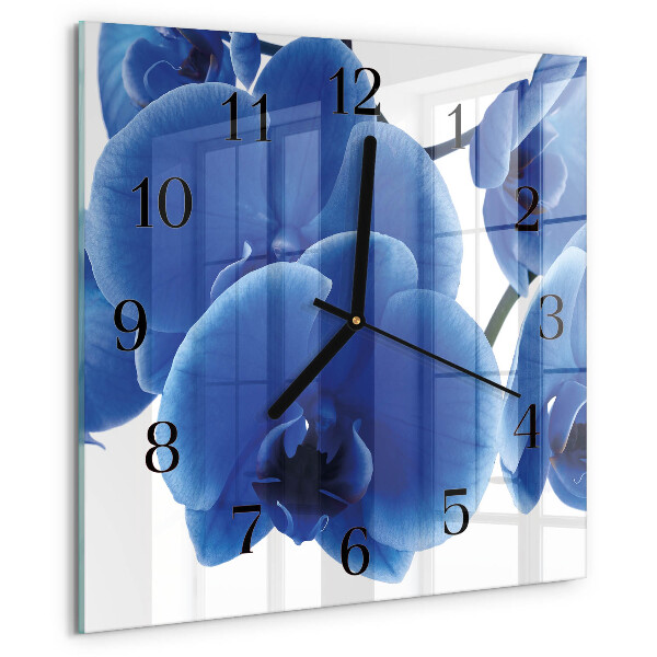 Vierkante glazen wandklok Orchidee