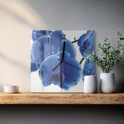 Vierkante glazen wandklok Orchidee
