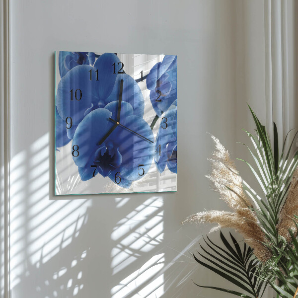 Vierkante glazen wandklok Orchidee