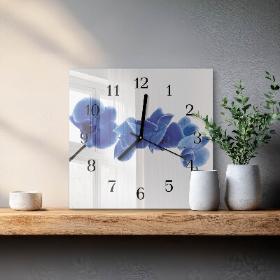 Vierkante glazen wandklok Orchidee