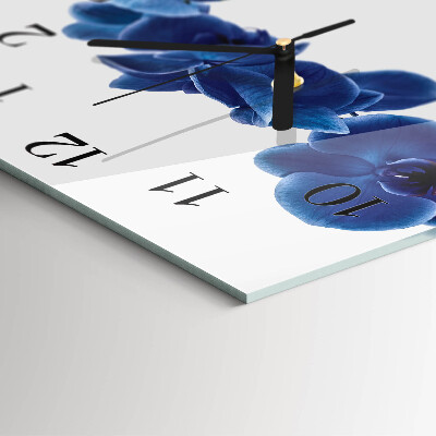 Vierkante glazen wandklok Orchidee