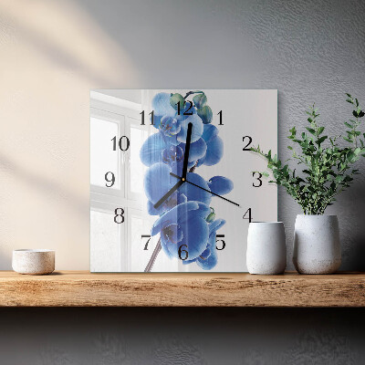 Vierkante glazen wandklok Orchidee