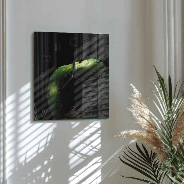 Vierkante glazen wandklok Appel