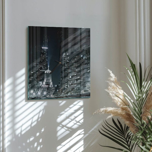 Vierkante glazen wandklok Stad