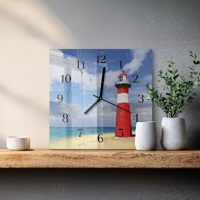 Vierkante glazen wandklok Vuurtoren