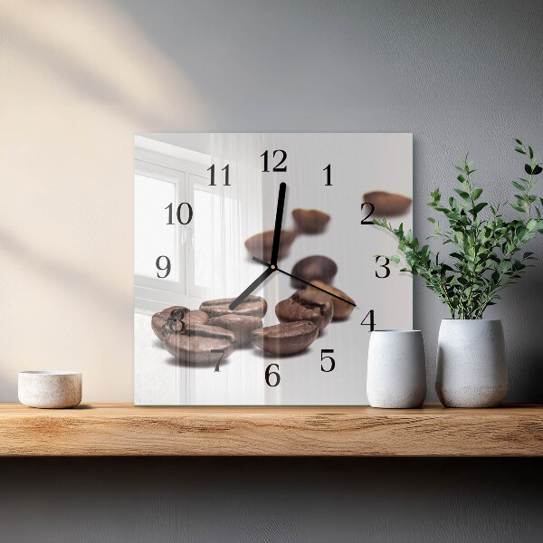 Vierkante glazen wandklok Koffiebonen