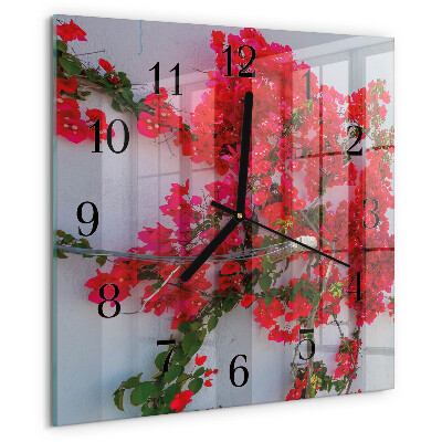 Vierkante glazen wandklok Bloemen