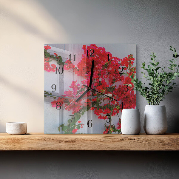 Vierkante glazen wandklok Bloemen