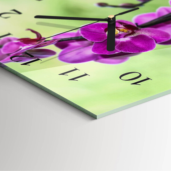 Vierkante glazen wandklok Orchidee