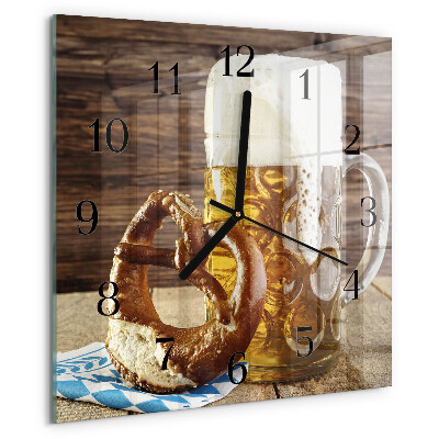 Vierkante glazen wandklok Bierpretzel