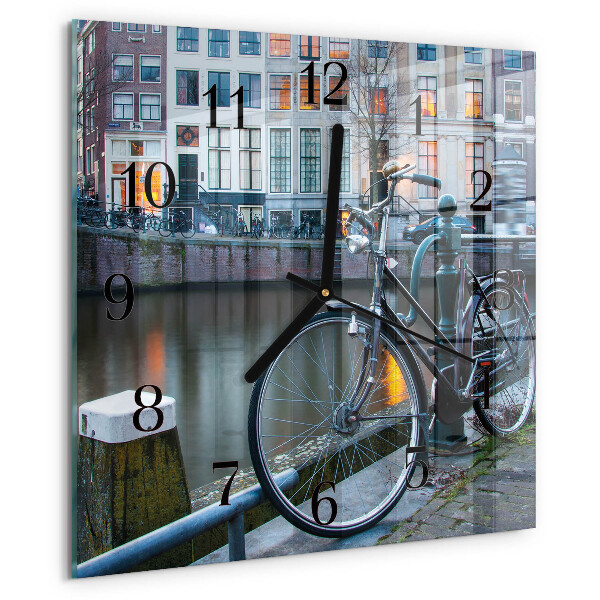 Vierkante glazen wandklok Fiets