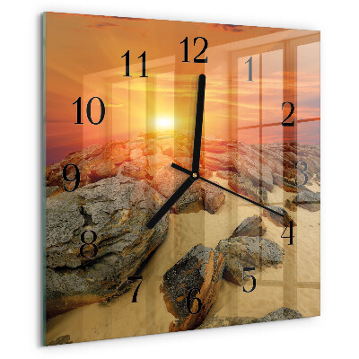 Vierkante glazen wandklok Zonsondergang