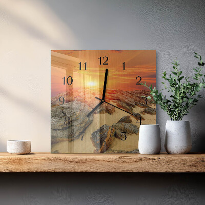 Vierkante glazen wandklok Zonsondergang