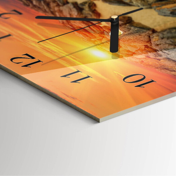 Vierkante glazen wandklok Zonsondergang