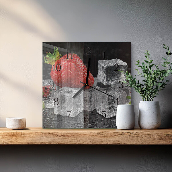 Vierkante glazen wandklok Aardbeienijs
