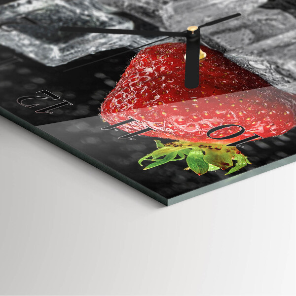 Vierkante glazen wandklok Aardbeienijs