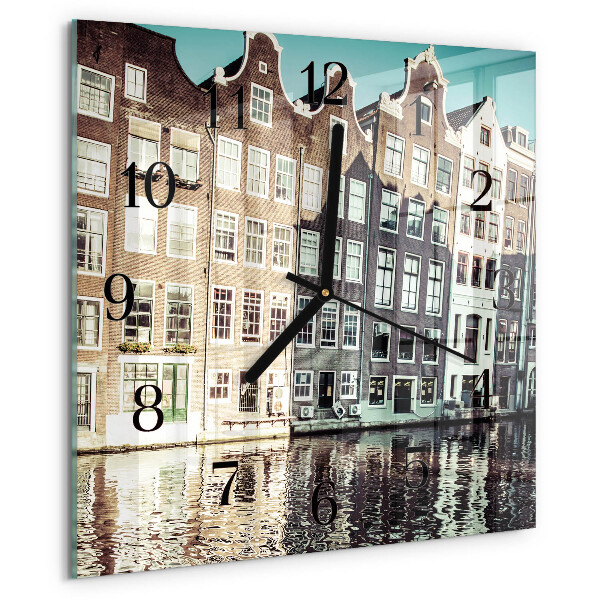 Vierkante glazen wandklok Huizen