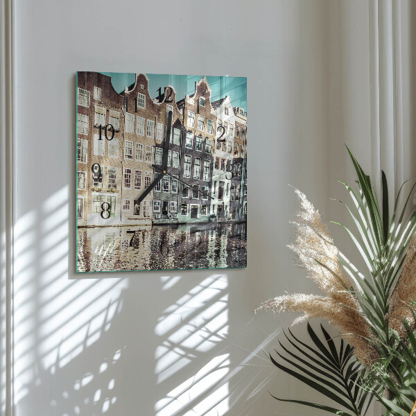 Vierkante glazen wandklok Huizen