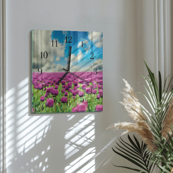 Vierkante glazen wandklok Tulpen