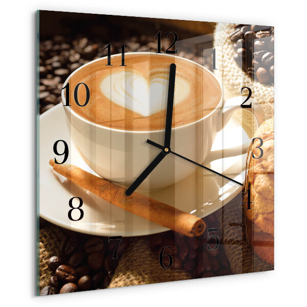 Vierkante glazen wandklok Koffiehart
