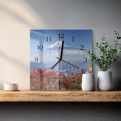 Vierkante glazen wandklok Berg