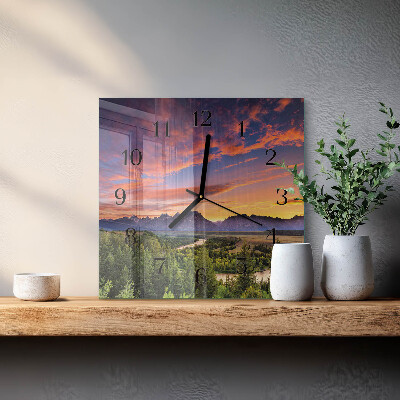 Vierkante glazen wandklok Landschap
