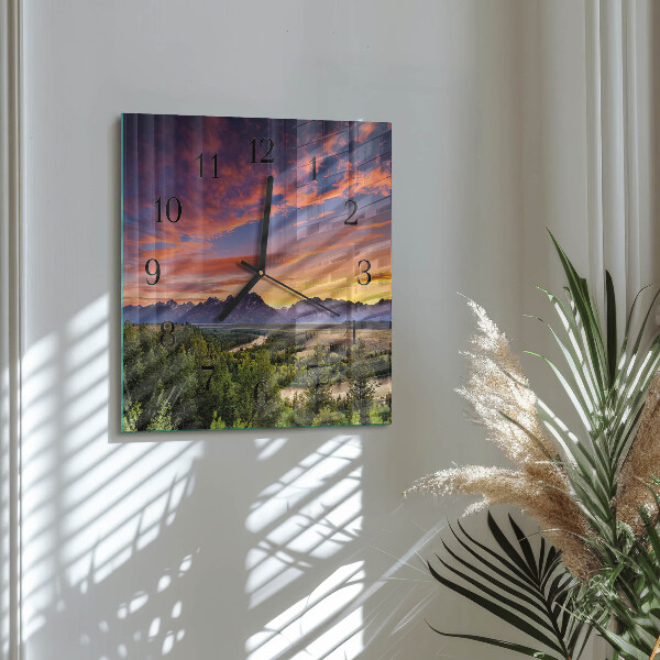 Vierkante glazen wandklok Landschap