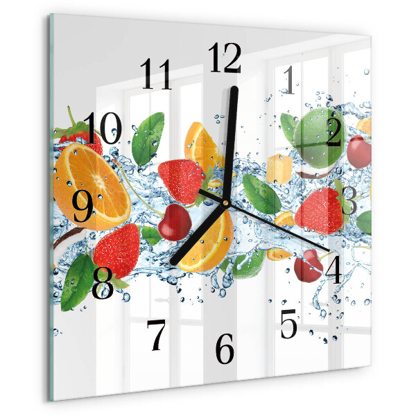 Vierkante glazen wandklok Fruit