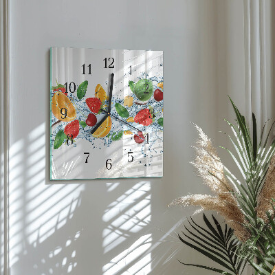 Vierkante glazen wandklok Fruit