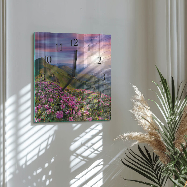 Vierkante glazen wandklok Landschap