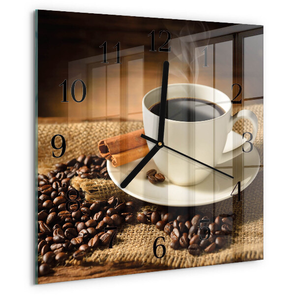 Vierkante glazen wandklok Koffie