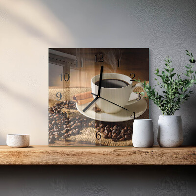 Vierkante glazen wandklok Koffie