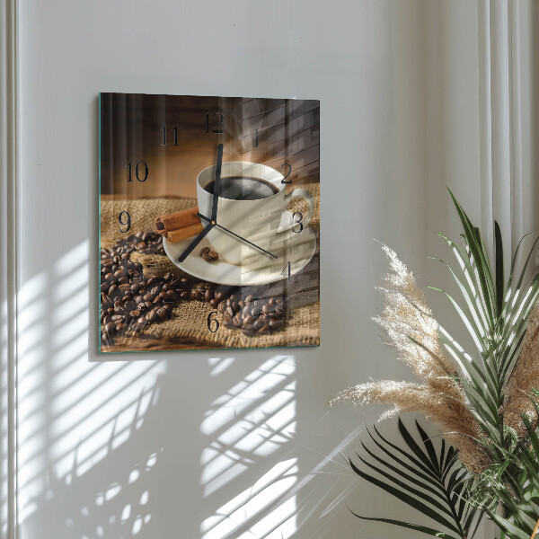 Vierkante glazen wandklok Koffie