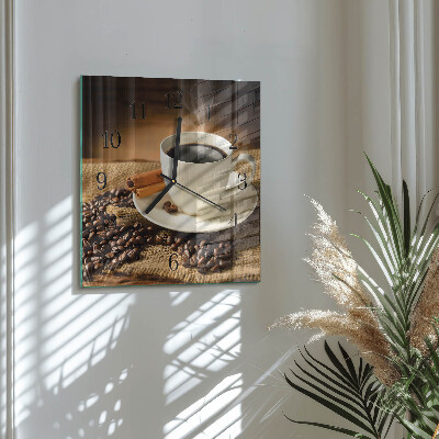 Vierkante glazen wandklok Koffie