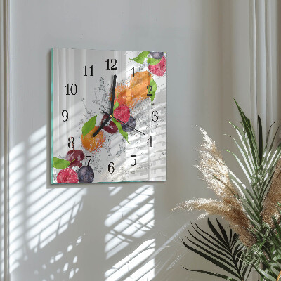 Vierkante glazen wandklok Fruit