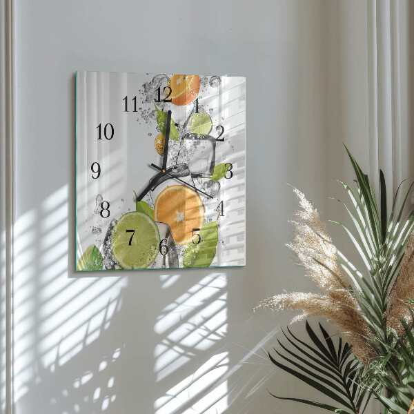 Vierkante glazen wandklok Citrusvruchten