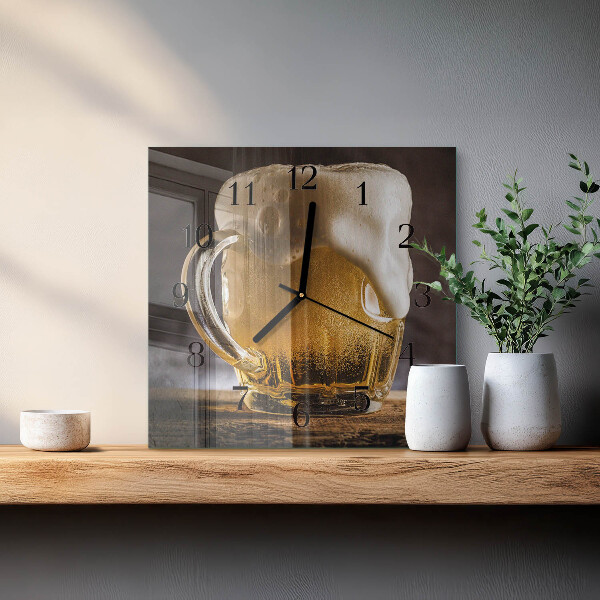Vierkante glazen wandklok Bier