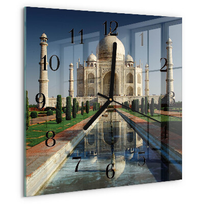 Vierkante glazen wandklok Taj Mahal