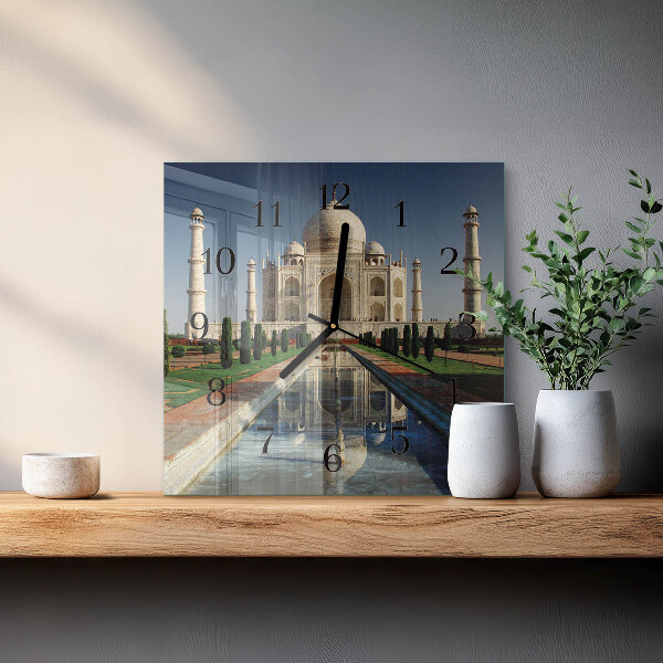 Vierkante glazen wandklok Taj Mahal