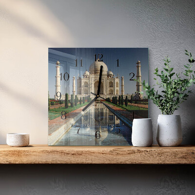 Vierkante glazen wandklok Taj Mahal