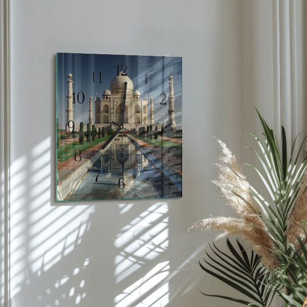 Vierkante glazen wandklok Taj Mahal