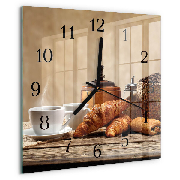 Vierkante glazen wandklok Croissants